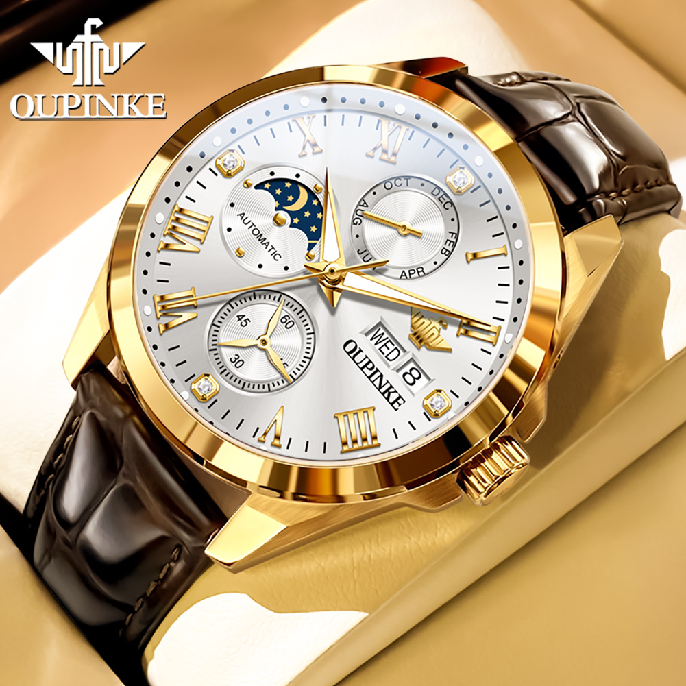 Sapphire Crystal Display - OUPINKE erkek saatleri rahat moda deri