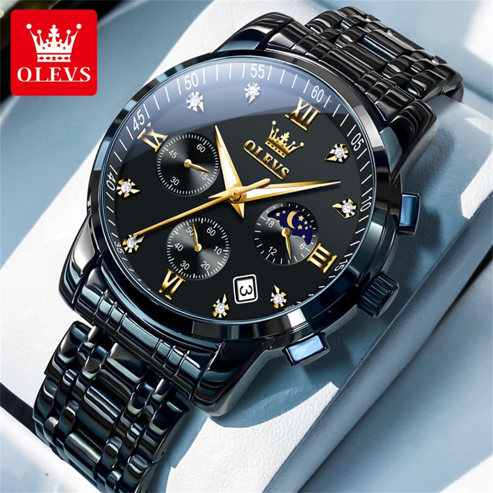 Luxury Watch Moon Phase - OLEVS Popüler erkek saatleri paslanmaz çelik