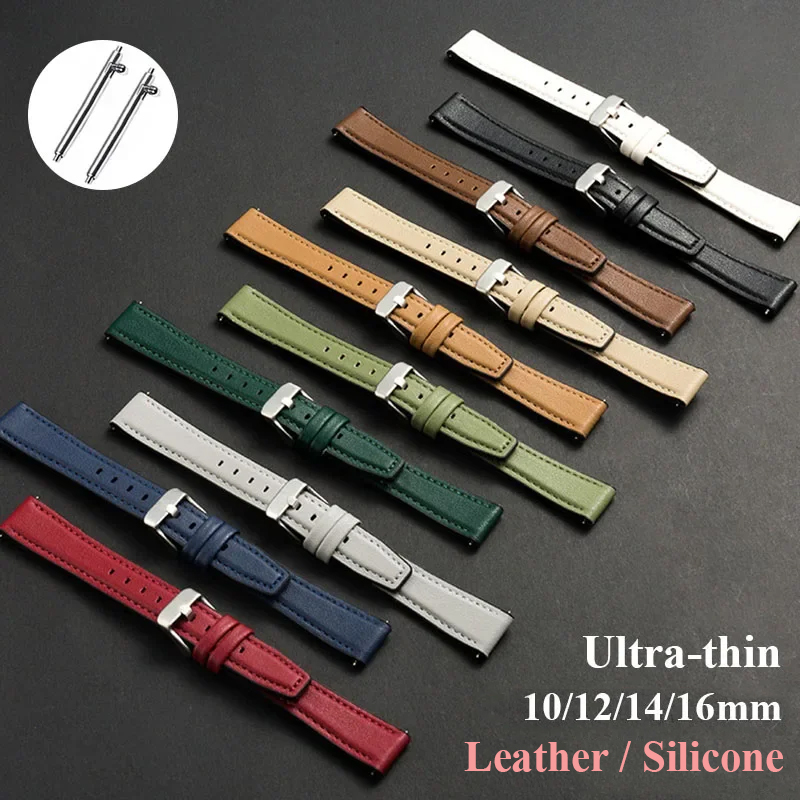 Dress Watch Ultra Thin - Ultra-ince Deri saat kayışı Silikon Bilek