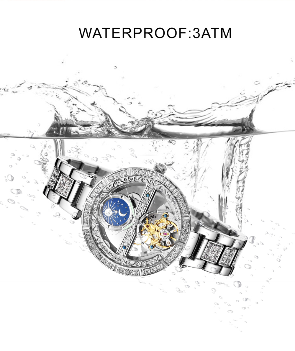 Lüks kadın su geçirmez iskelet - Luxury Watch Moon Phase incelemesi ve fiyatı