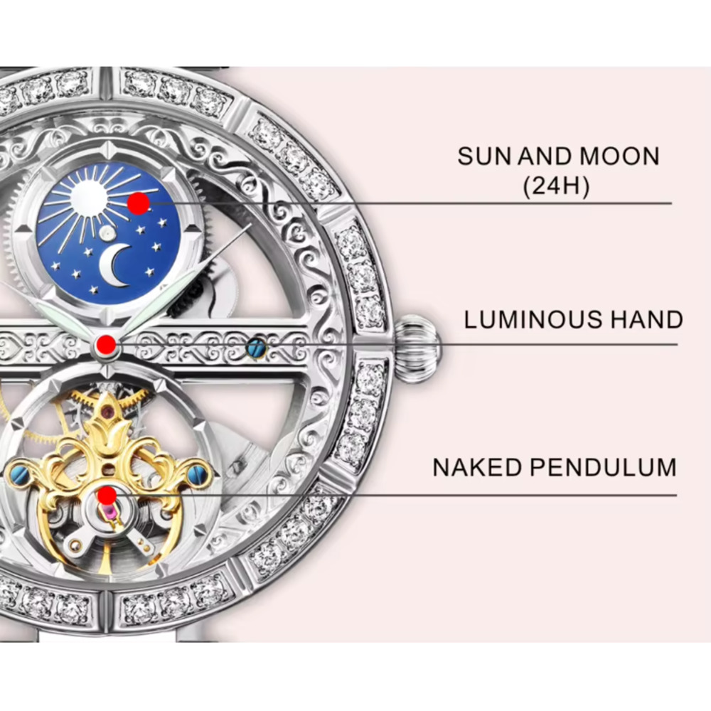 Lüks kadın su geçirmez iskelet - Luxury Watch Moon Phase incelemesi ve fiyatı