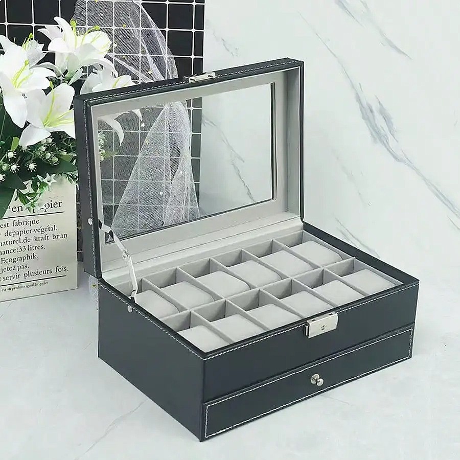 12 Bölmeli Çekmeceli Saat Kutu - Luxury Watch Display Case incelemesi ve fiyatı